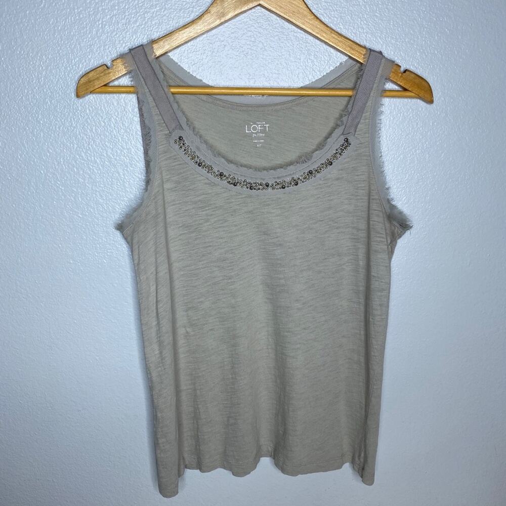 Loft Gray Embellished Tank Medium Petite